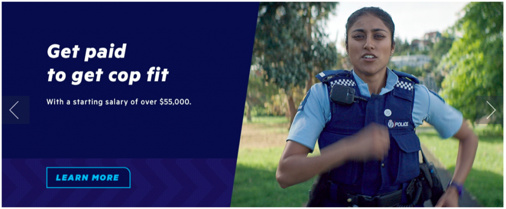 Screenshot Polizei Neuseeland Karriereseite Video-Recruiting